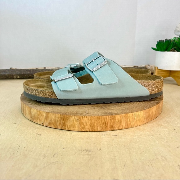 Birkenstock Arizona Nubuck Leather Sandals – Stone Blue, Soft Footbed Size 42N - Picture 4 of 16